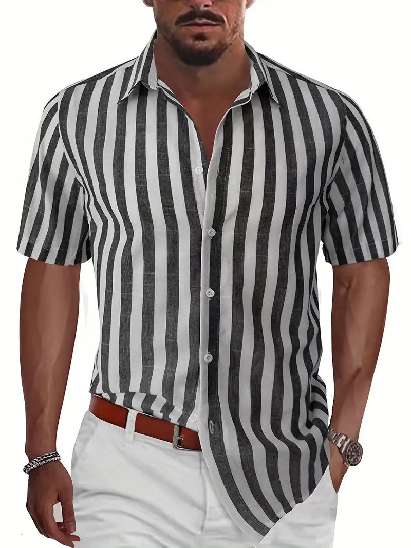 Men's Casual Short-Sleeve Striped Shirt