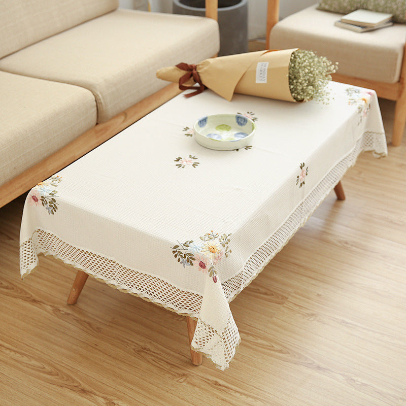 Table Cloth-Cotton- Floral Embroidered