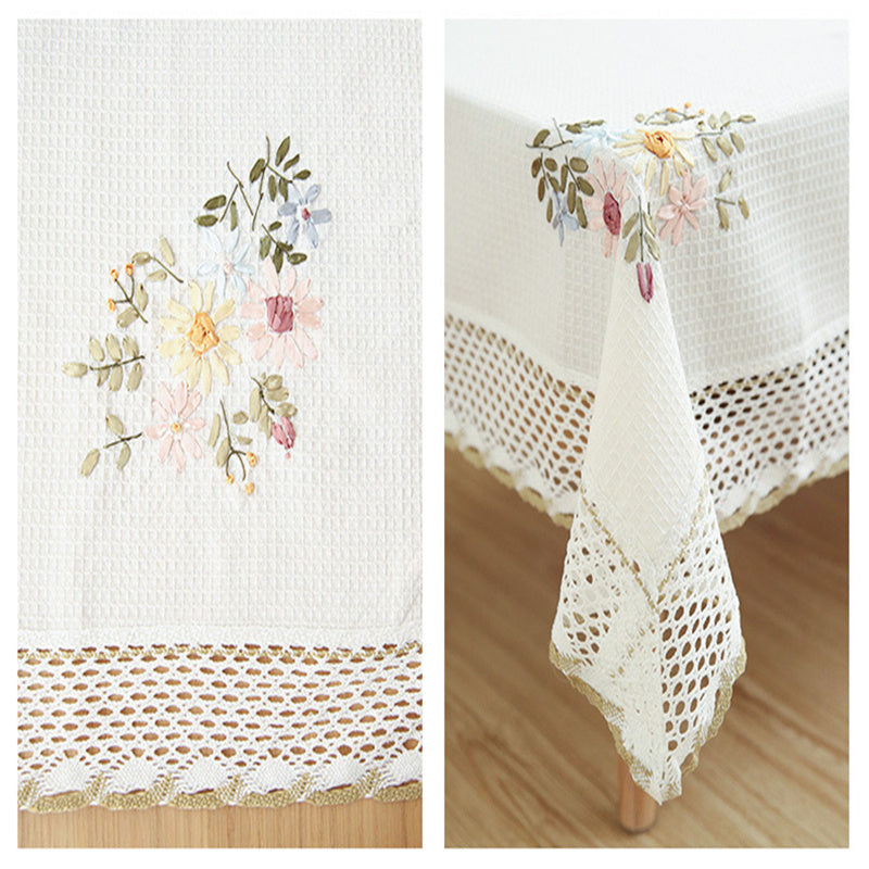 Table Cloth-Cotton- Floral Embroidered