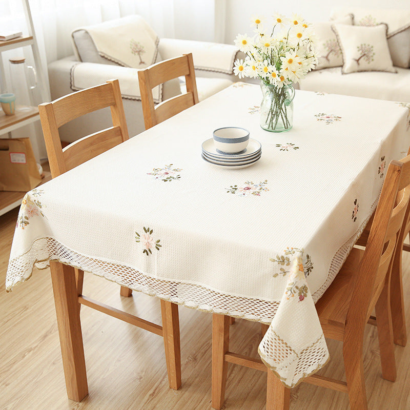 Table Cloth-Cotton- Floral Embroidered