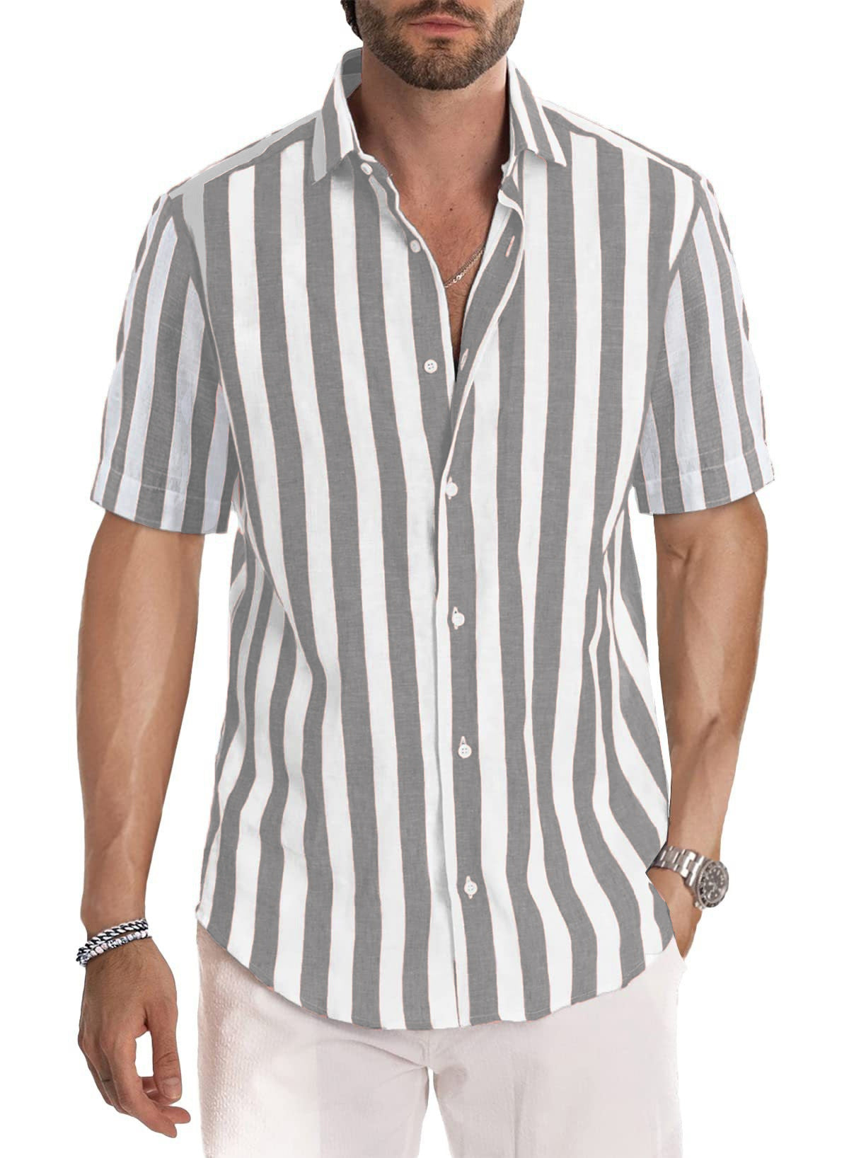 Men's Casual Short-Sleeve Striped Shirt