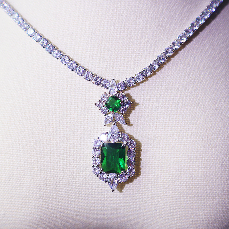 White Stone Necklace With Emerald Pendant