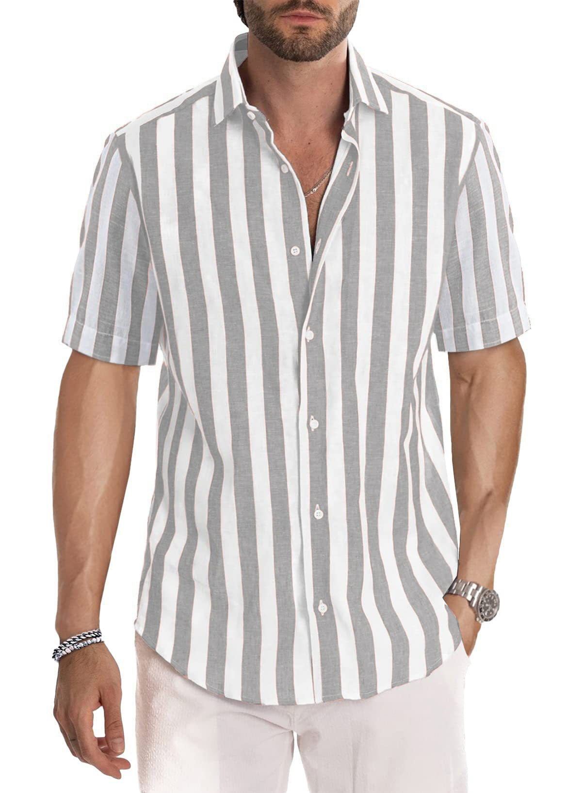 Men's Casual Short-Sleeve Striped Shirt