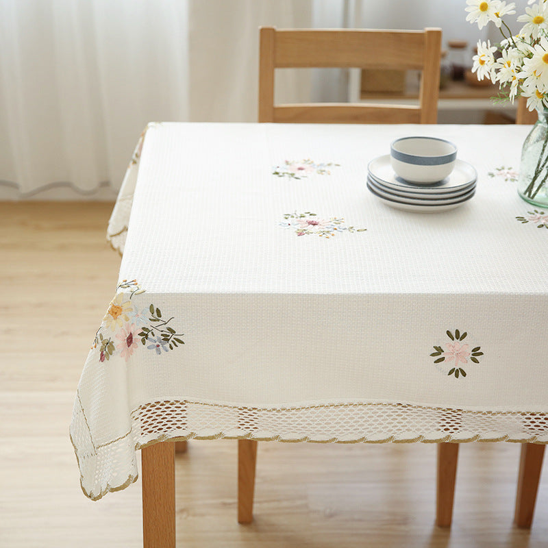 Table Cloth-Cotton- Floral Embroidered