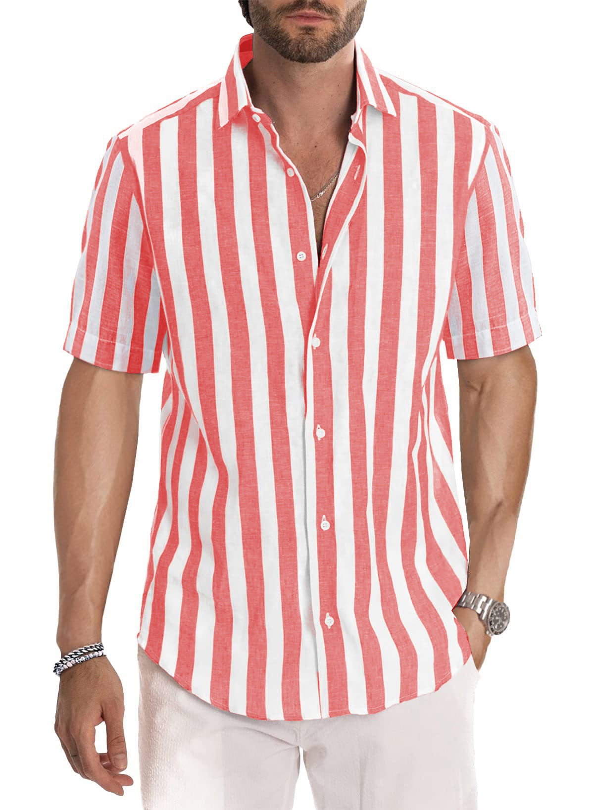 Men's Casual Short-Sleeve Striped Shirt