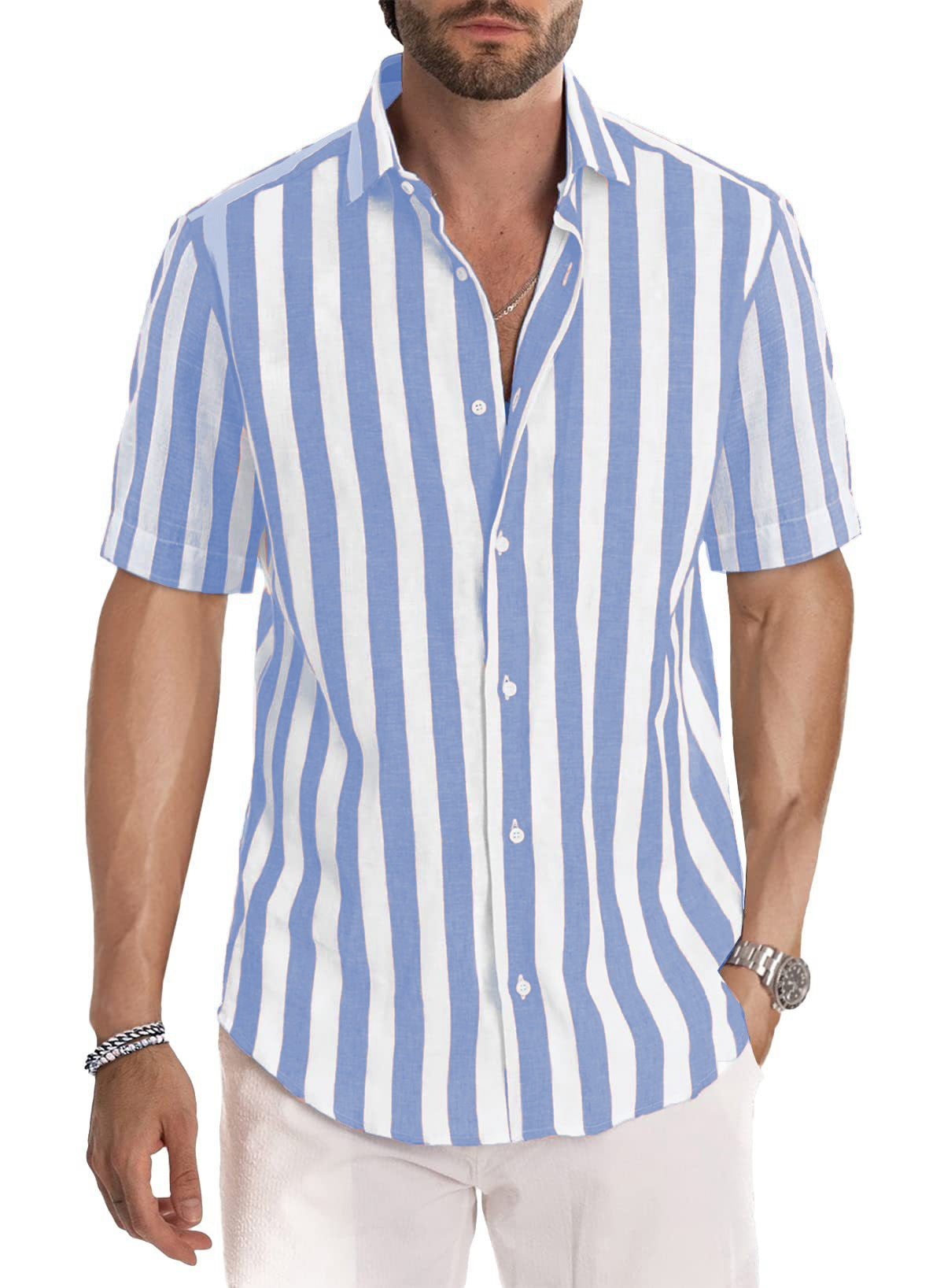 Men's Casual Short-Sleeve Striped Shirt