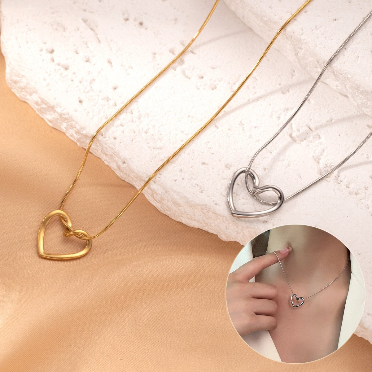 Women Simple Necklace With Heart Pendant