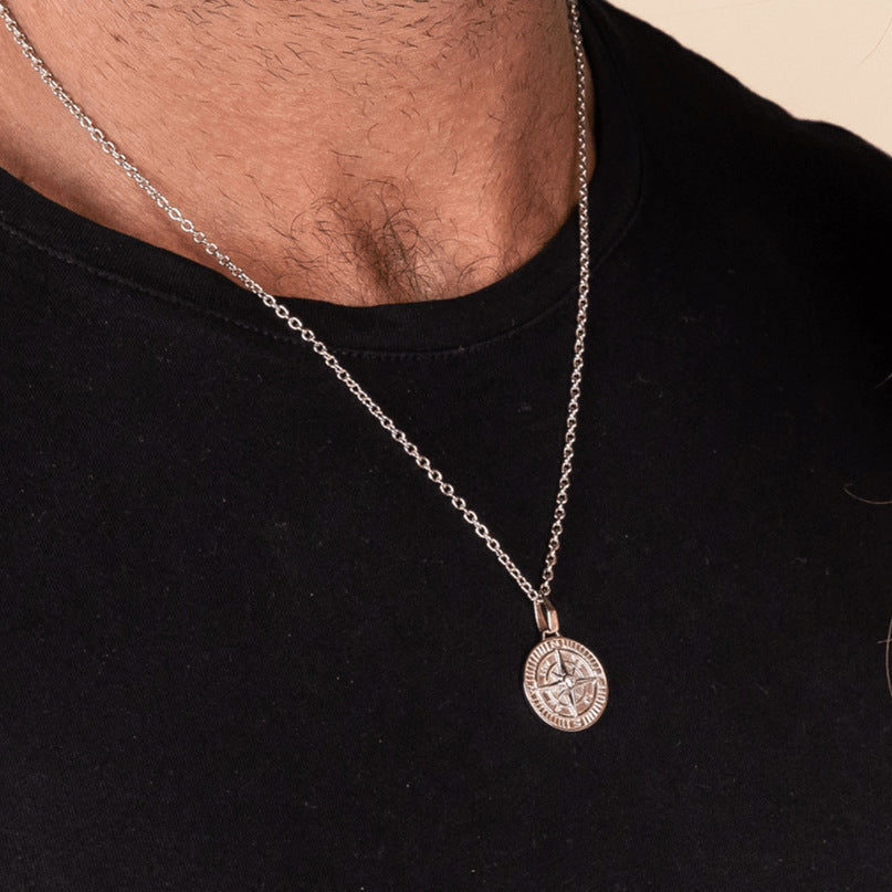 Men's Necklace With Compass Pendant