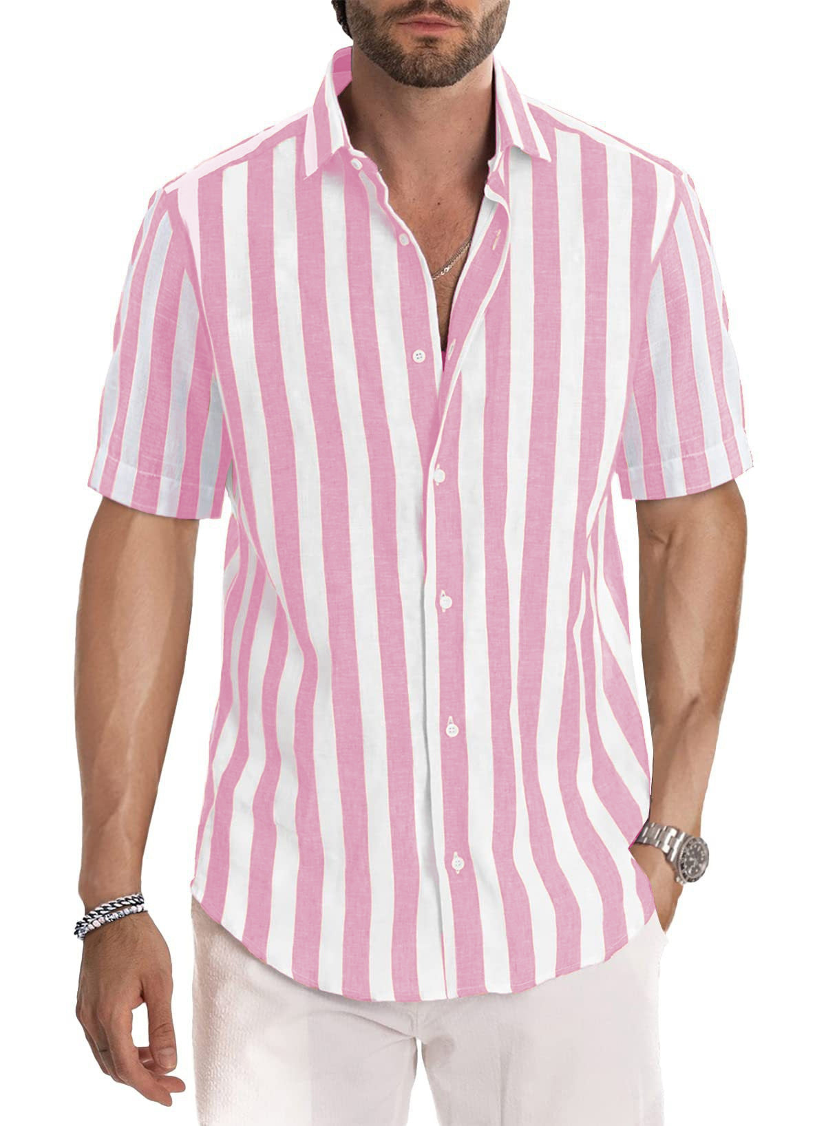 Men's Casual Short-Sleeve Striped Shirt