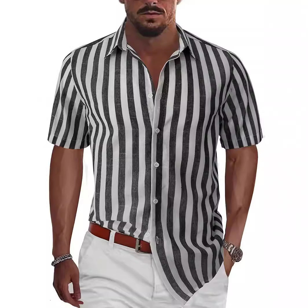 Men's Casual Short-Sleeve Striped Shirt