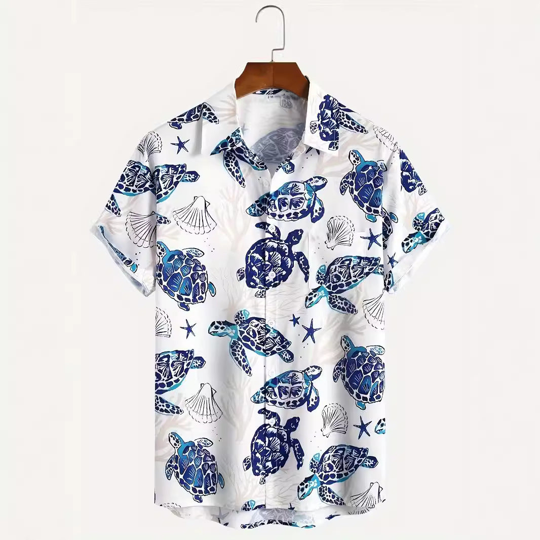 Men's Plus Size Marine Life Printed Shirt